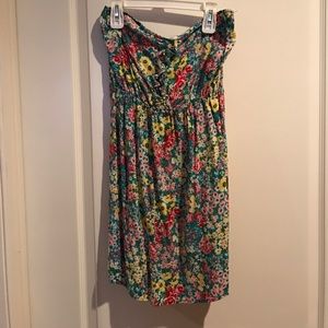 A strapless flower dress