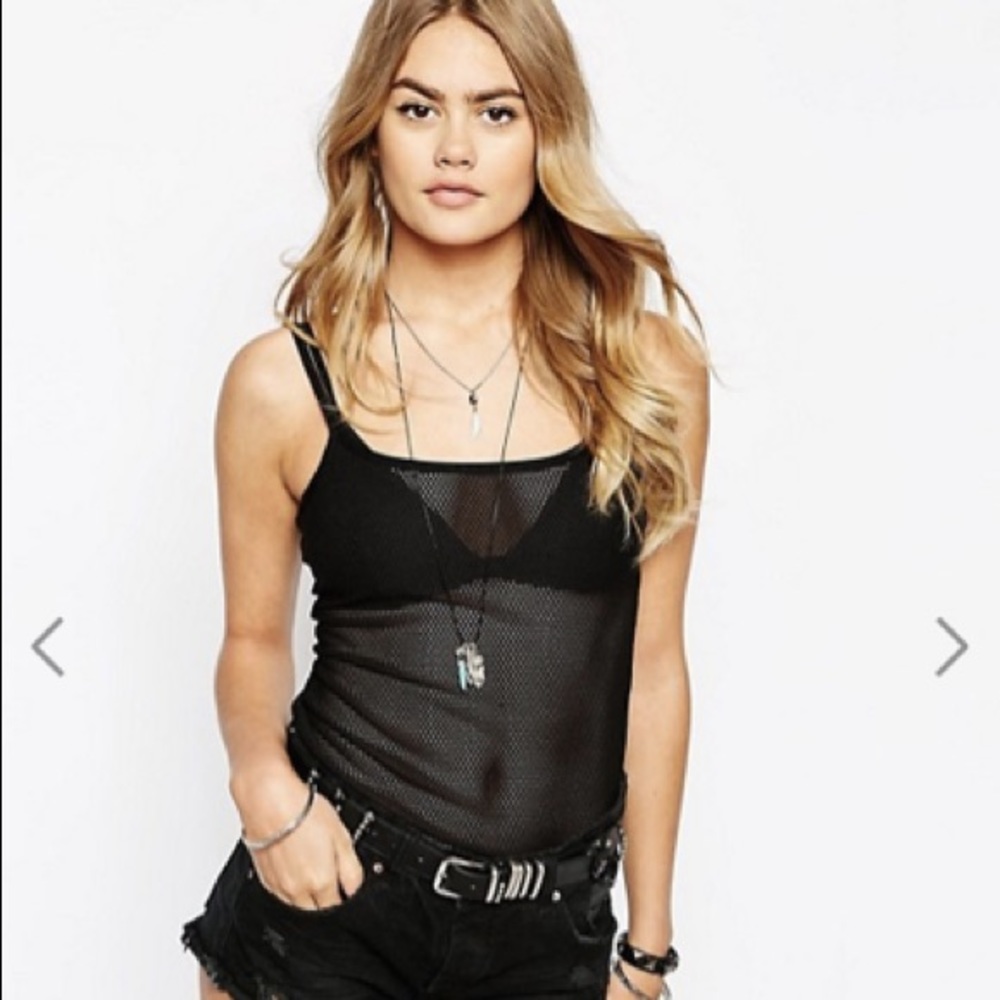 River Island Long Mesh Tank Black