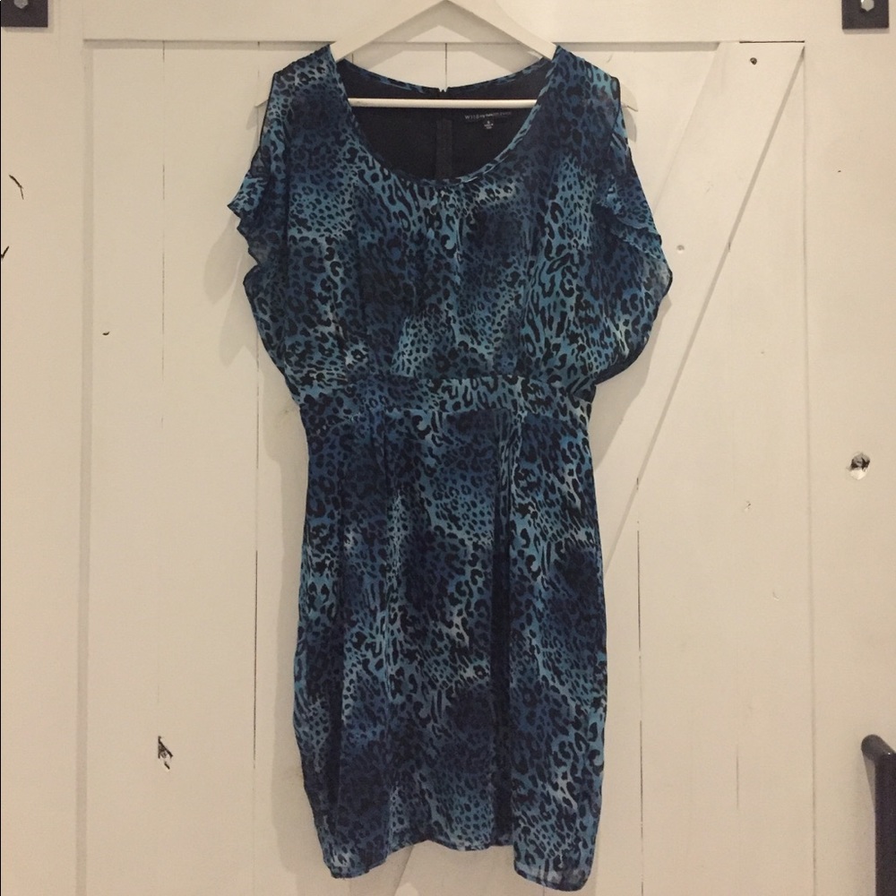W118 Blue Leopard Print Chiffon Dress