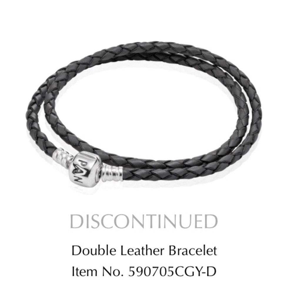 Pandora Leather Double Wrap Bracelet Grey Gray
