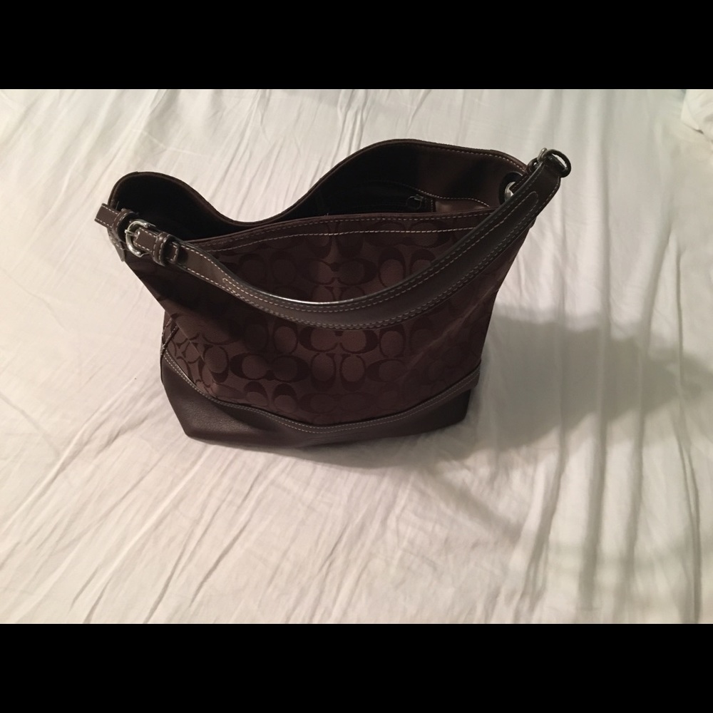 Dark Brown Coach Signature Shoulder Shopper Tote