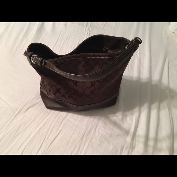 Dark Brown Coach Signature Shoulder Shopper Tote - Picture 1 of 3
