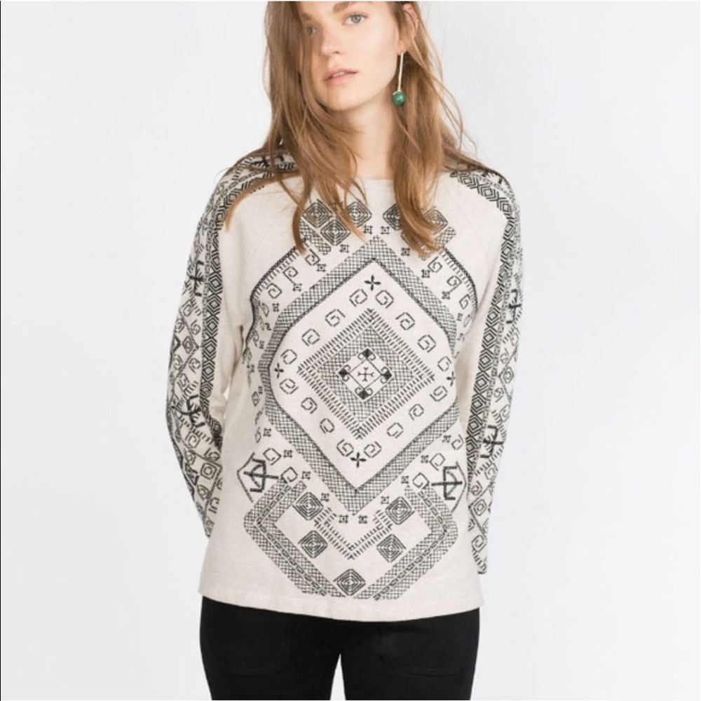 Zara Embroidered Contrast Sweatshirt