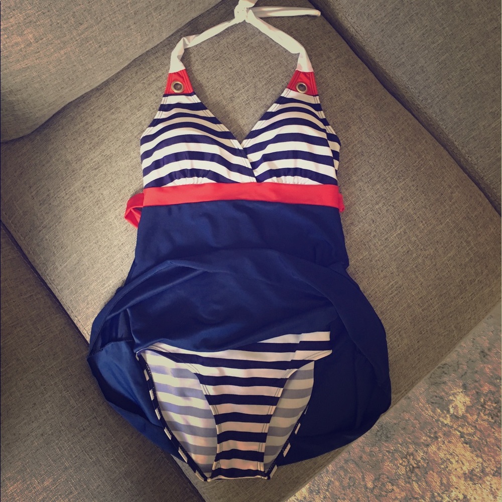 Patriotic Striped Halter One Piece Bathing Suit