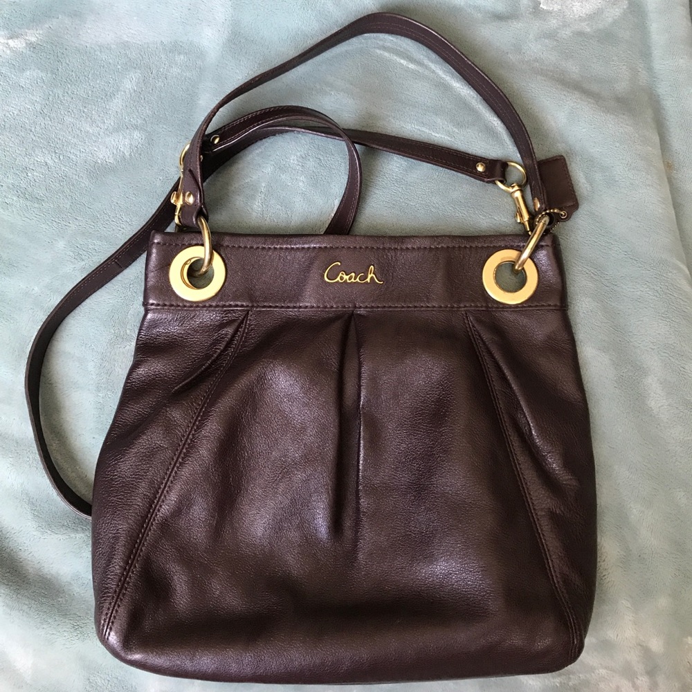 Dark brown leather Coach tote shoulder bag