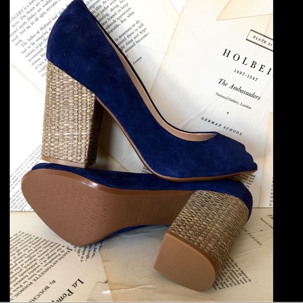 Anthropologie Suede Wicker Heel Peep Toe Pumps  39 - Picture 3 of 8