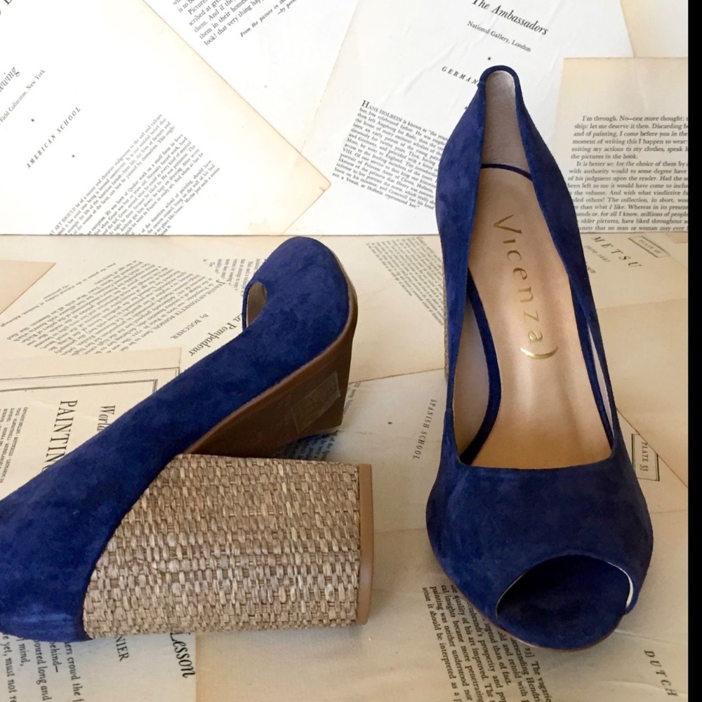 Anthropologie Suede Wicker Heel Peep Toe Pumps  39 - Picture 5 of 8