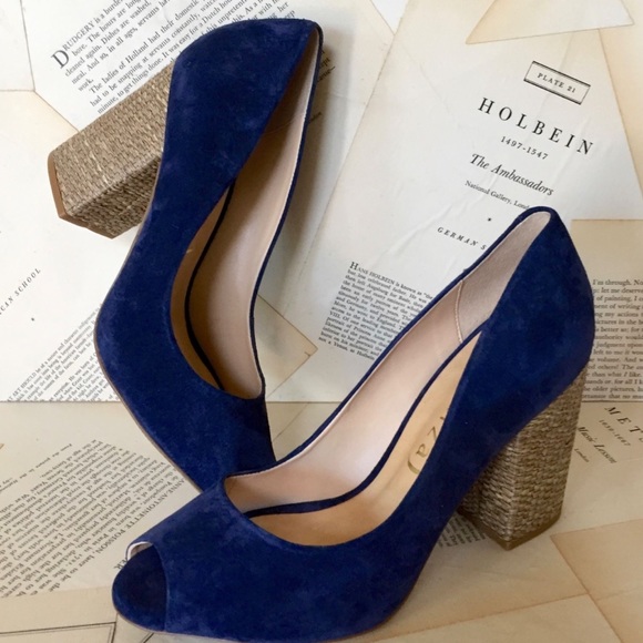 Anthropologie Suede Wicker Heel Peep Toe Pumps 39 - Picture 2 of 8