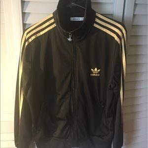 Adidas black/gold track jacket distressed logo