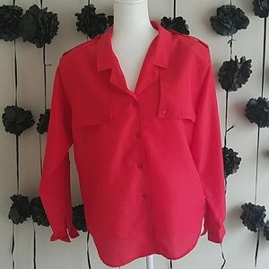 Lady Van Heusen Size 12 Red Long sleeve Blouse