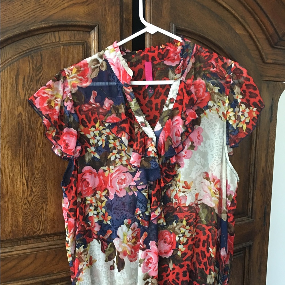Sheer floral and animal print blouse