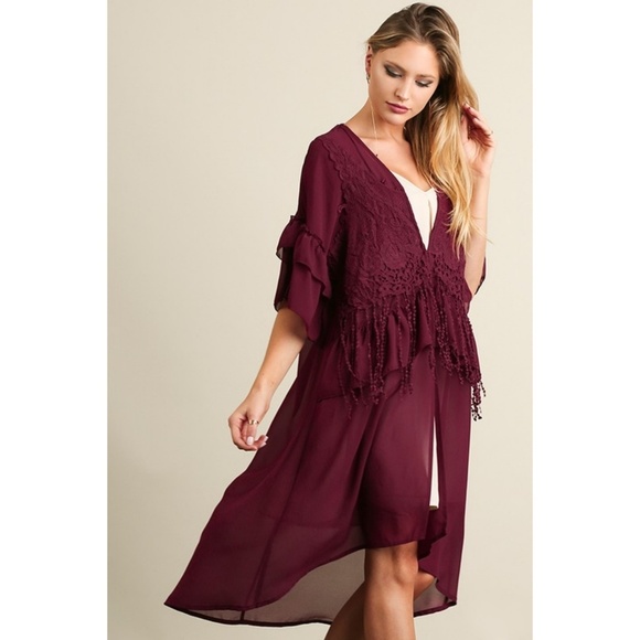 Sweaters - High low cardigan kimono duster ruffled sleeves