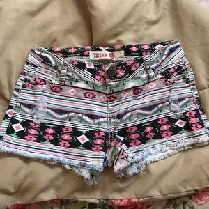 1st Kiss Aztec Print Frayed Shorts