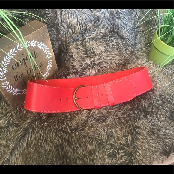 NWOT Italian Ruby Red Leather Wide Belt 33-35" - Picture 2 of 8