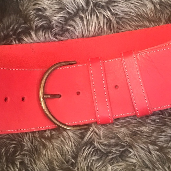 NWOT Italian Ruby Red Leather Wide Belt 33-35" - Picture 8 of 8