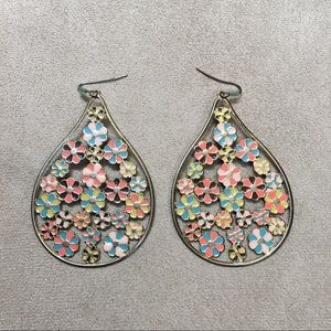 Large pastel flowered tear drop danglies