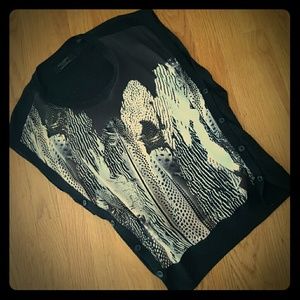 AllSaints Silk & Wool Feather Print Tunic Top