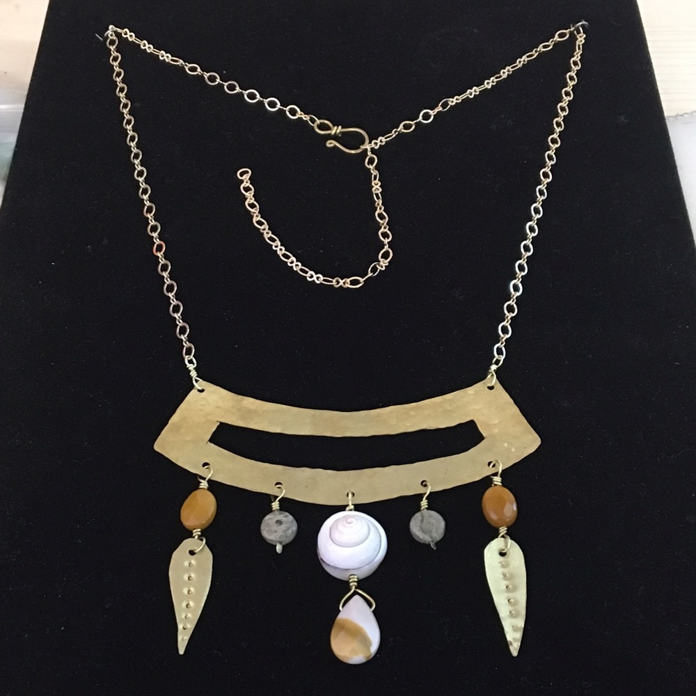 Brass Tribal necklace with Gemstones and shells