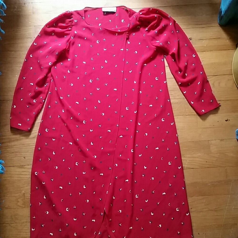 Vintage Red Flower Sheer Dress! *M/L* - Picture 4 of 7