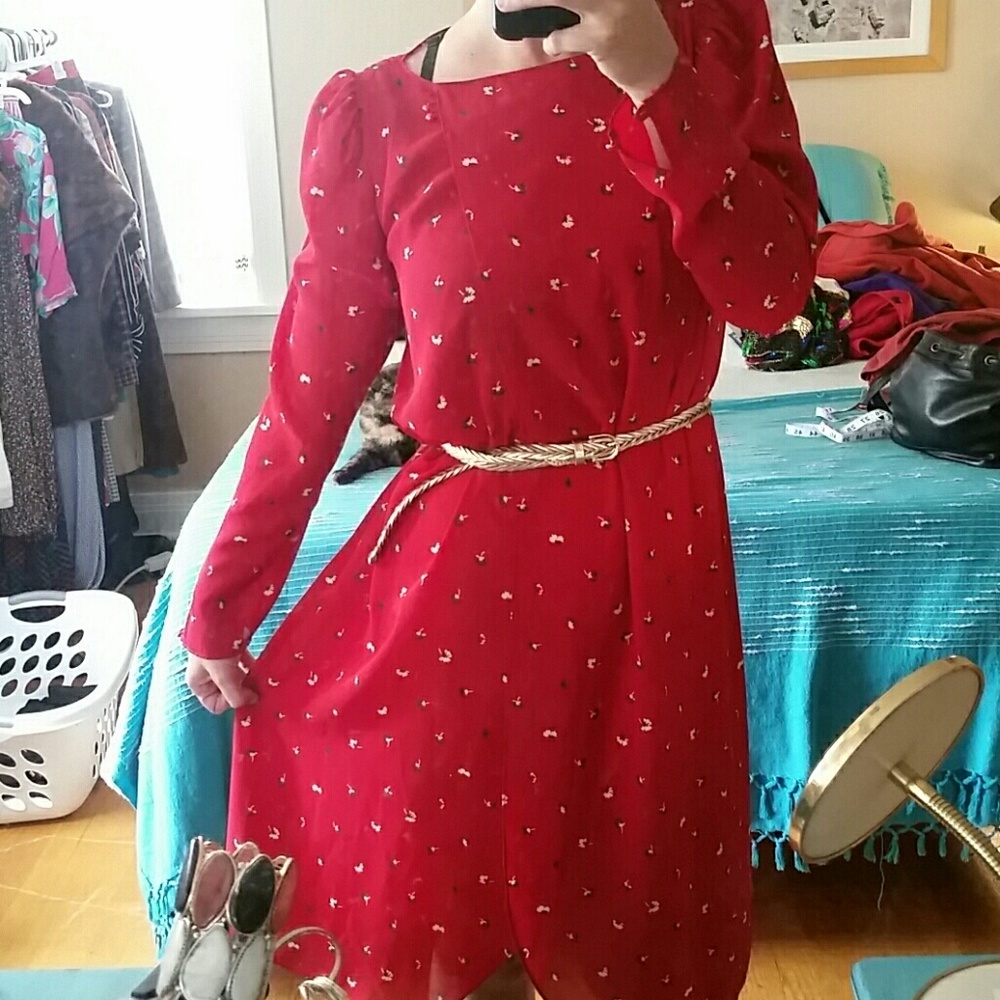 Vintage Red Flower Sheer Dress! *M/L*