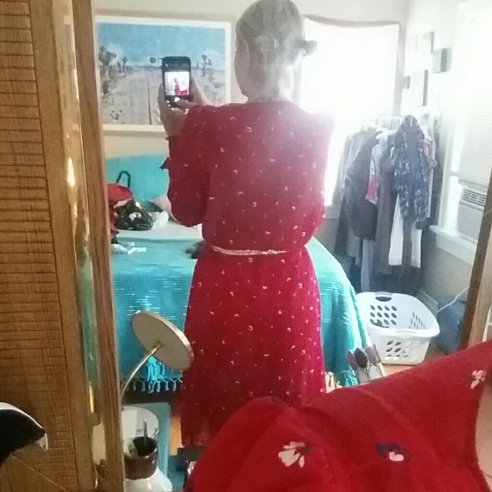 Vintage Red Flower Sheer Dress! *M/L* - Picture 3 of 7