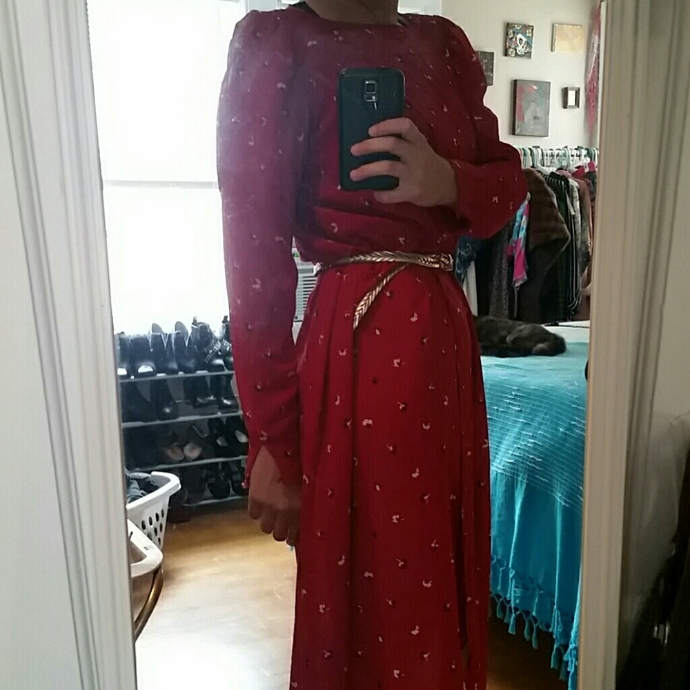Vintage Red Flower Sheer Dress! *M/L* - Picture 2 of 7