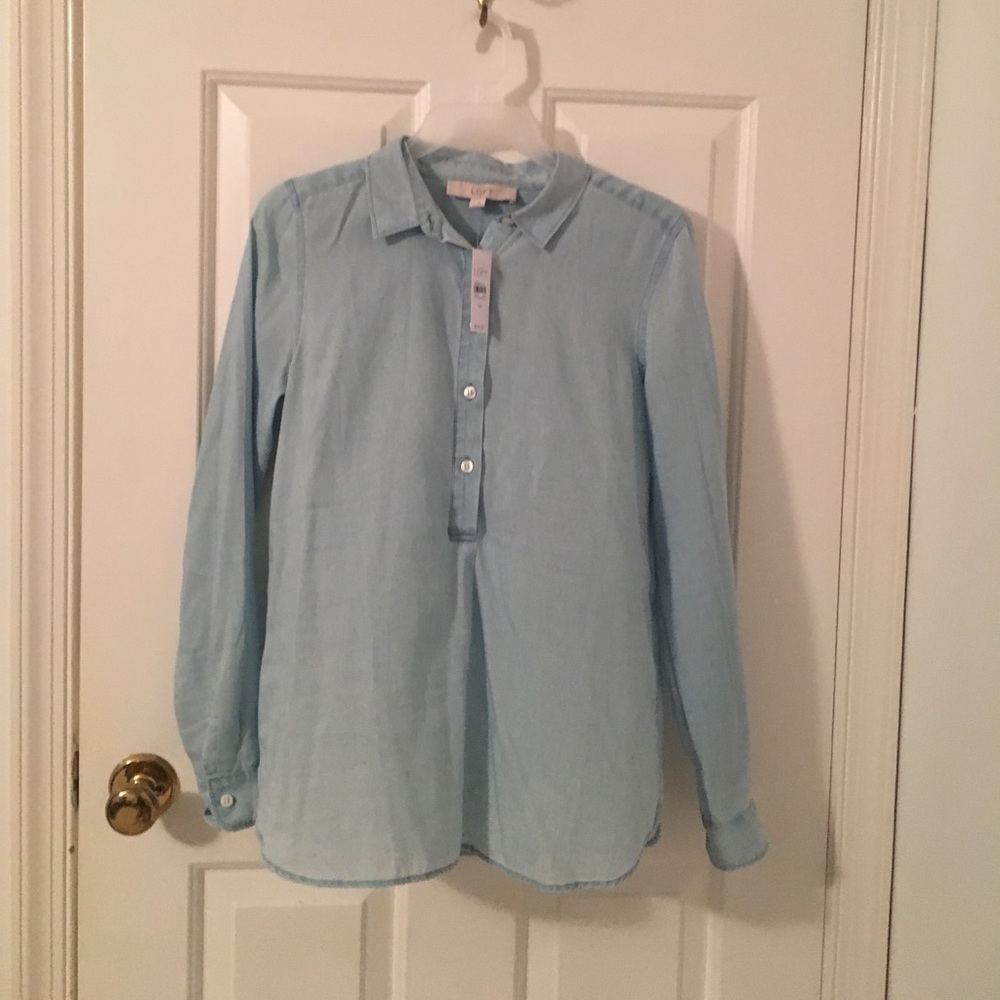 NWT LOFT light blue chambray top.