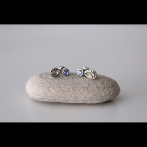 Blue and green rhinestone earrings