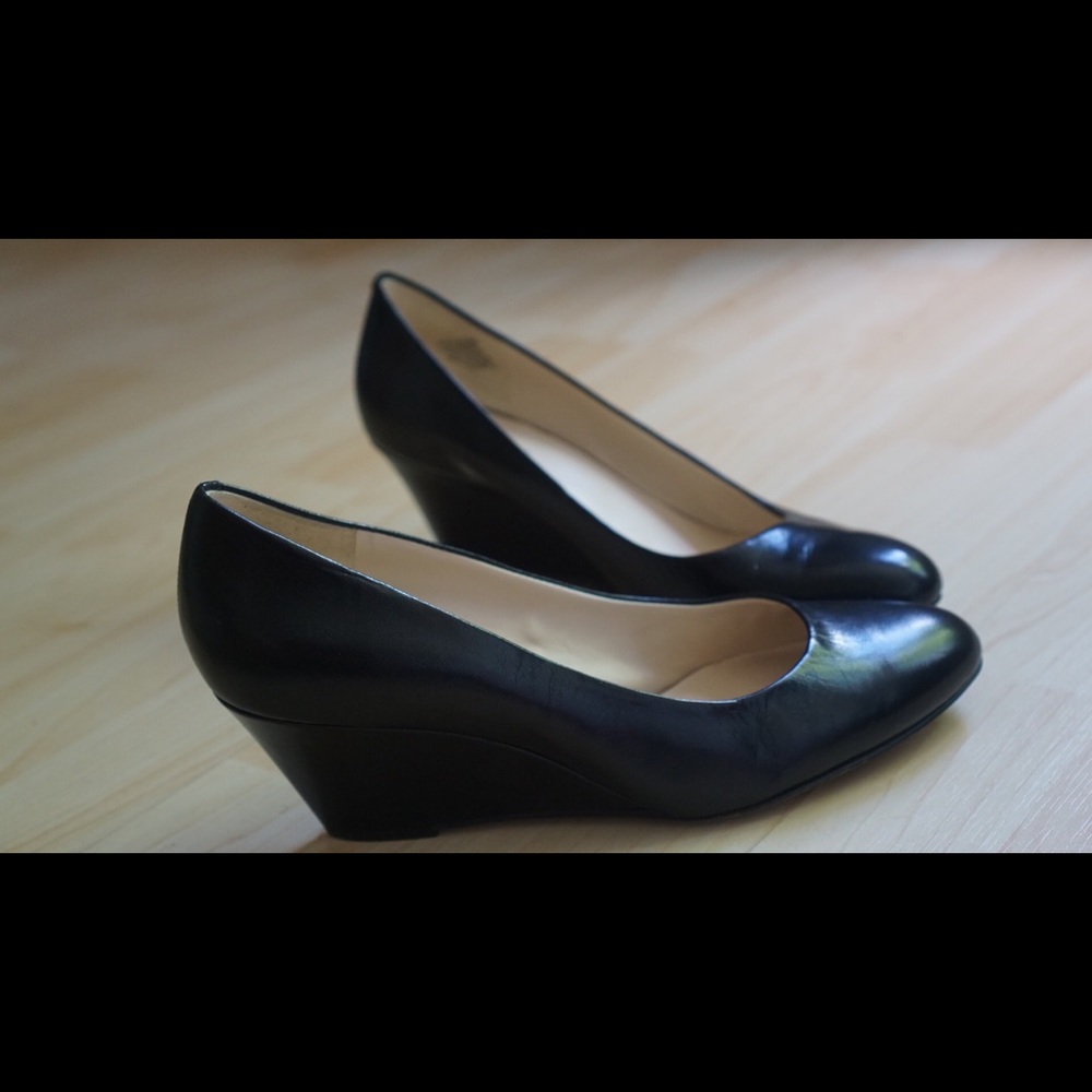 Nine West Black Leather Wedge Heel