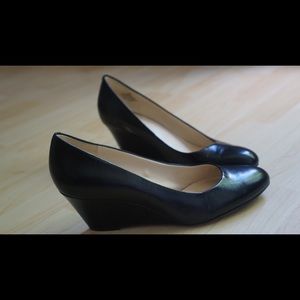 Nine West Black Leather Wedge Heel