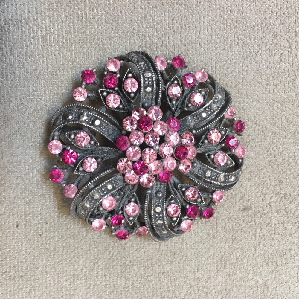 Silver and pink brooch
