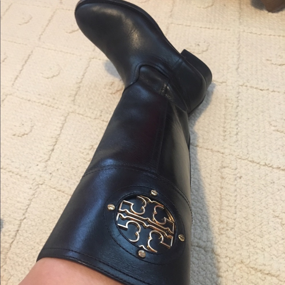 Authentic Black Leather Tory Burch Riding Boots