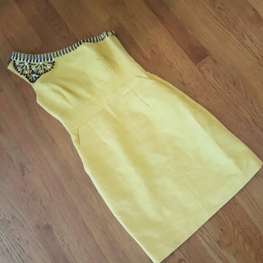 Trina Turk Yellow Mini Dress with Bead Detail