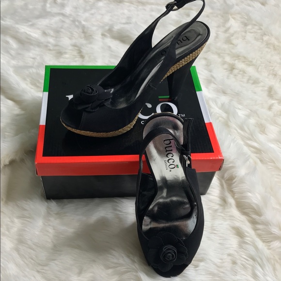 *SOLD*Bucco Heel Espadrille Sandal Black 8.5 NIB - Picture 2 of 8