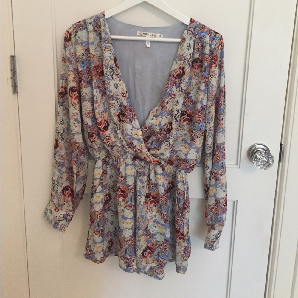 The Hanger Long Sleeve Floral Print Romper, Small