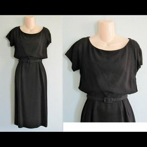 Elegant 1940s black rayon button dress