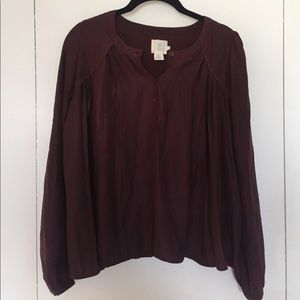 Burgundy Alice + UO long sleeve blouse