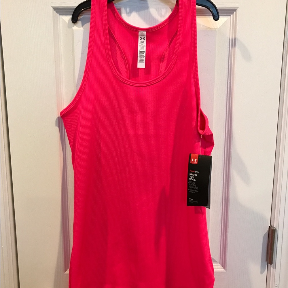 Under Armour Fitted Heat Gear Tank, Pink, Large