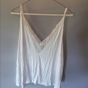Low cut white lace tank