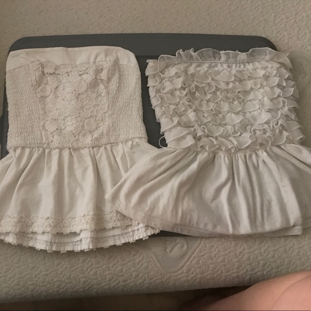 Two white HOLLISTER tube tops, ruffles and lace