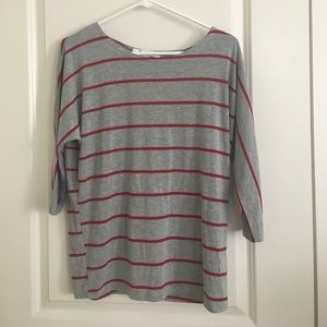 Grey and red pico 3/4 sleeve shirt