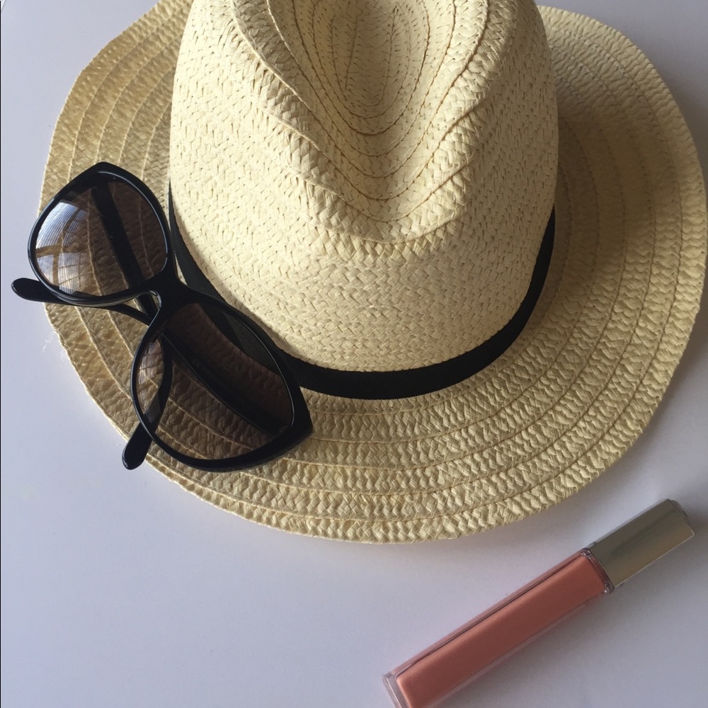 Straw Fedora Hat with black ribbon
