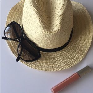 Straw Fedora Hat with black ribbon