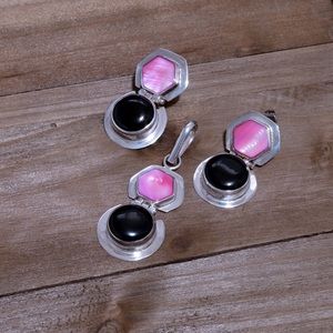 925 Conch and Onyx Earrings & Pendant