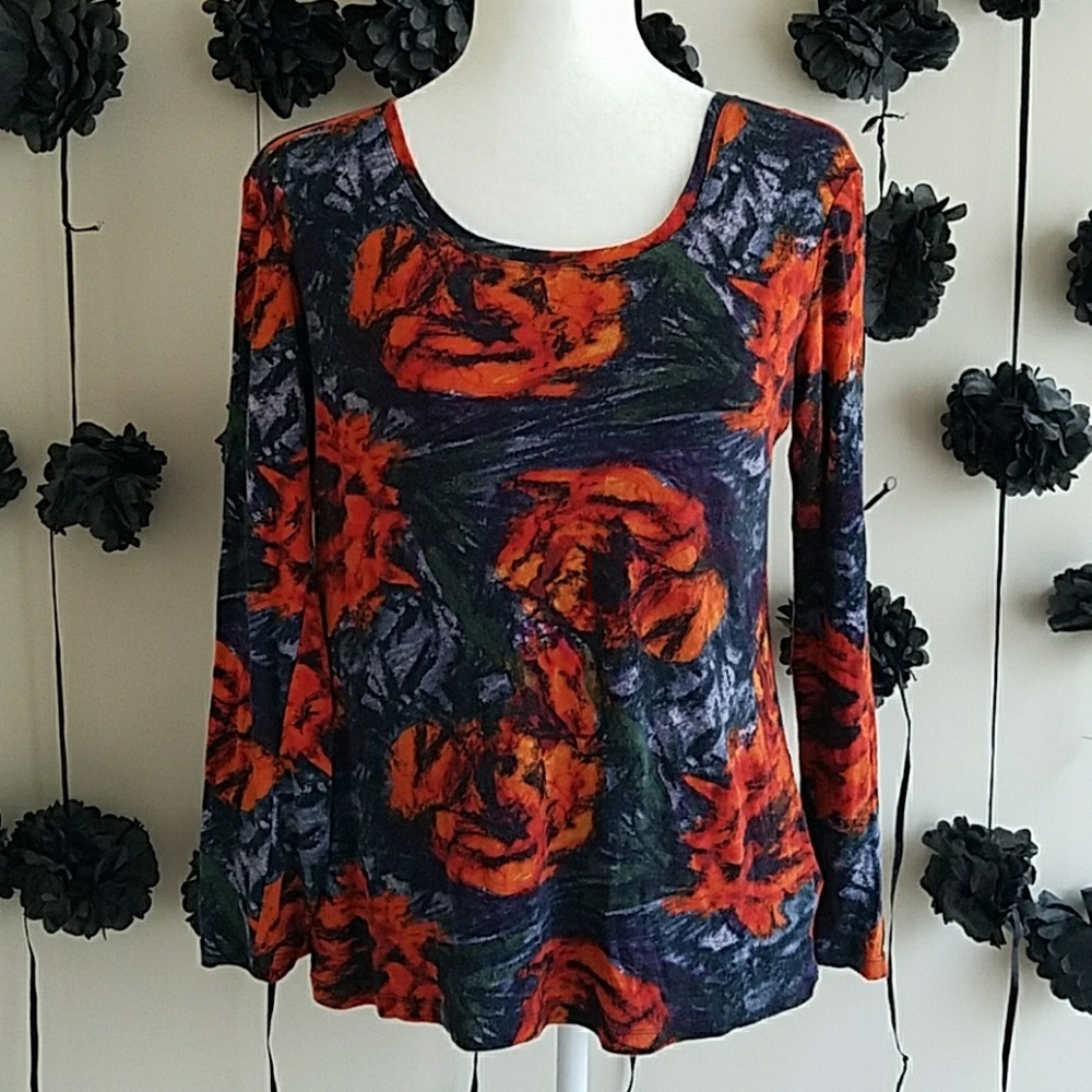 Daisy Fuentes Large Floral Print Long Sleeve Top