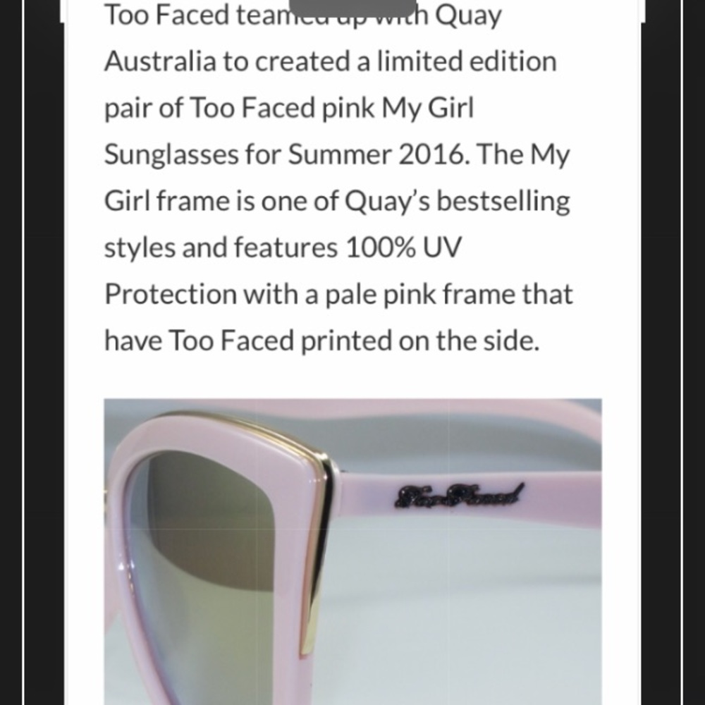 Quay x TOOFACED My Girl Sunglasses PINK NEW rare - Picture 6 of 8