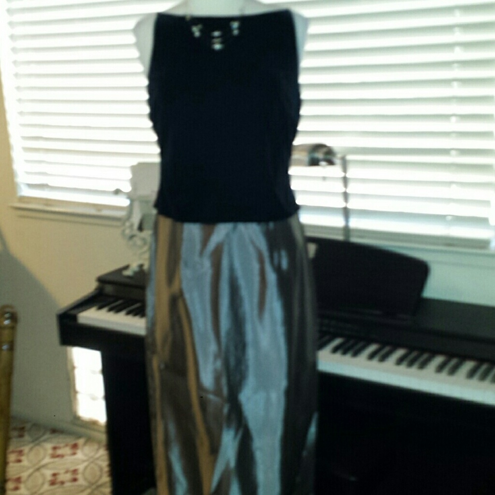 Stunning Black Velvet & Silver Taffeta Gown