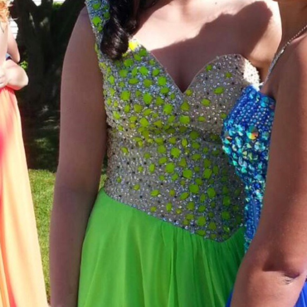 Lime green sequin prom dress