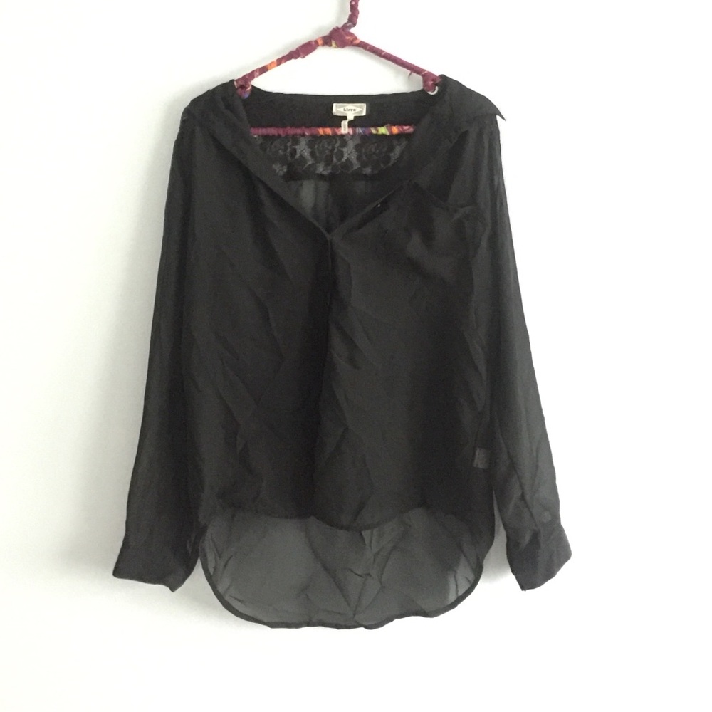 Sheer black blouse with lace back