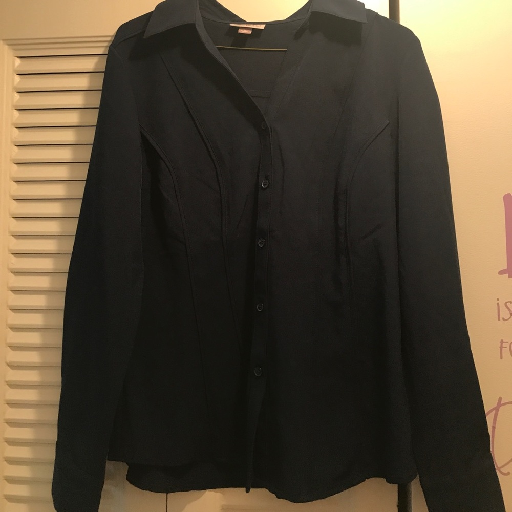 EUC navy blue button down blouse sz small